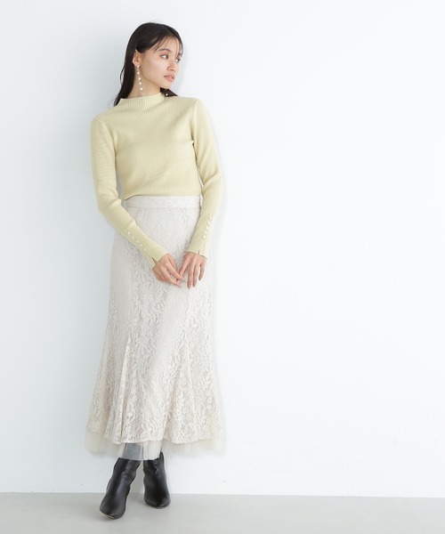 NATURAL BEAUTY BASIC（ナチュラルビューティーベーシック）の「◇チュールレイヤードレーススカート（スカート・レディース・オフホワイト/チャコールグレー/イエロー・SMALL/MEDIUM）」の7枚目の写真
