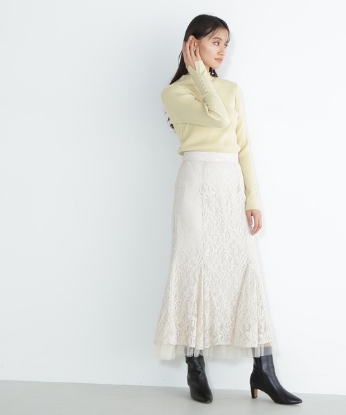 NATURAL BEAUTY BASIC（ナチュラルビューティーベーシック）の「◇チュールレイヤードレーススカート（スカート・レディース・オフホワイト/チャコールグレー/イエロー・SMALL/MEDIUM）」の6枚目の写真