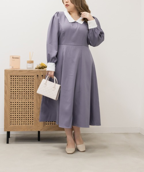 CLETTE(クレット)の「配色襟ワンピース(ワンピース・レディース・パープル/ブラック・LL/3L/4L)」の2枚目の写真