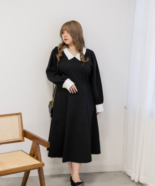 CLETTE(クレット)の「配色襟ワンピース(ワンピース・レディース・パープル/ブラック・LL/3L/4L)」の10枚目の写真