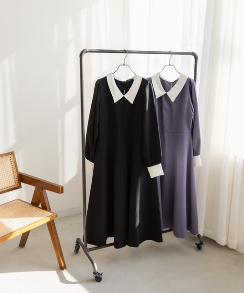 CLETTE(クレット)の「配色襟ワンピース(ワンピース・レディース・パープル/ブラック・LL/3L/4L)」の3枚目の写真
