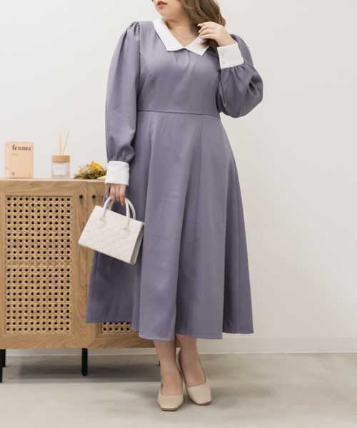 CLETTE(クレット)の「配色襟ワンピース(ワンピース・レディース・パープル/ブラック・LL/3L/4L)」の8枚目の写真