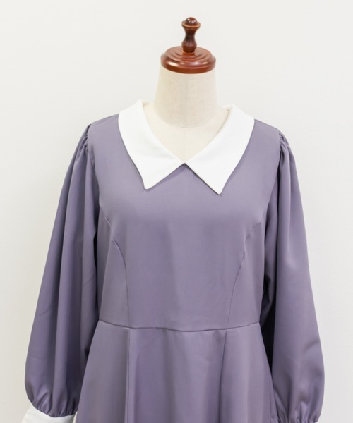 CLETTE(クレット)の「配色襟ワンピース(ワンピース・レディース・パープル/ブラック・LL/3L/4L)」の18枚目の写真
