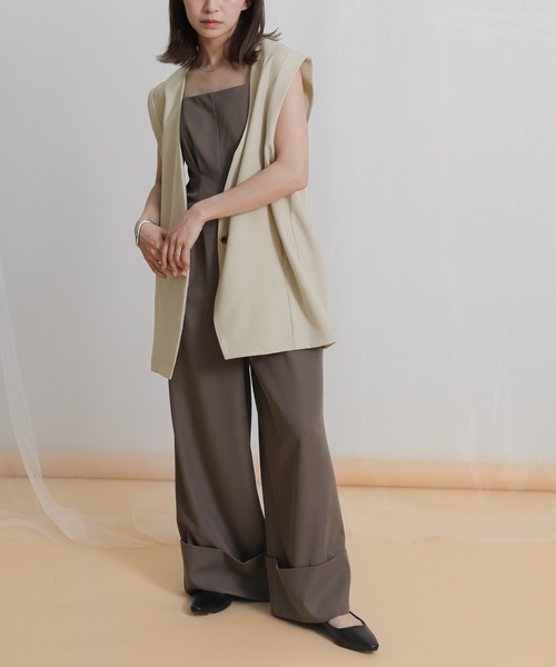 select MOCA（セレクトモカ）の「ノーカラーコクーンシルエットベスト（ベスト・レディース・ブラック/ベージュ・FREE）」の11枚目の写真