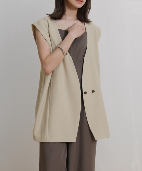 select MOCA（セレクトモカ）の「ノーカラーコクーンシルエットベスト（ベスト・レディース・ブラック/ベージュ・FREE）」の9枚目の写真