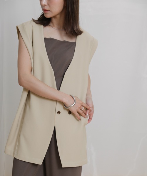 select MOCA（セレクトモカ）の「ノーカラーコクーンシルエットベスト（ベスト・レディース・ブラック/ベージュ・FREE）」の13枚目の写真