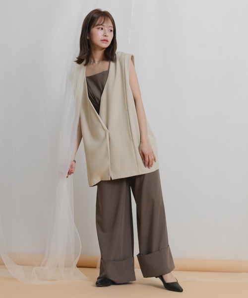 select MOCA（セレクトモカ）の「ノーカラーコクーンシルエットベスト（ベスト・レディース・ブラック/ベージュ・FREE）」の7枚目の写真