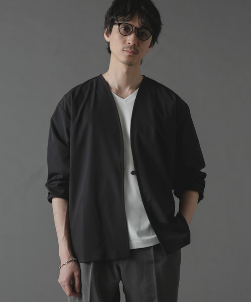 NANO universe(ナノユニバース)の「ライトウェイトストレッチノーカラージャケット(セットアップ可)(ノーカラージャケット・メンズ・ライトブラウン/ダークグレー/ブラック・S/M/L)」の10枚目の写真