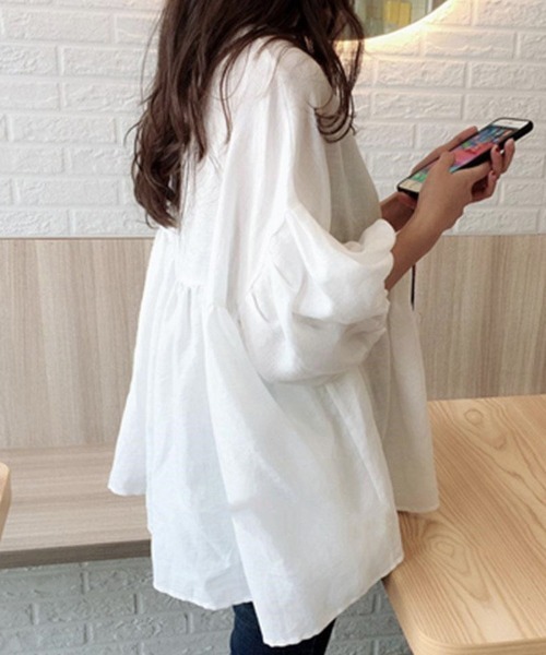 Miniministore（ミニミニストア）の「綿麻風ブラウス ペプラムブラウスきれいめ半袖（シャツ/ブラウス・レディース・グリーン/フューシャピンク/ホワイト・FREE）」の7枚目の写真