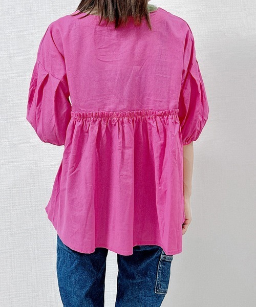 Miniministore（ミニミニストア）の「綿麻風ブラウス ペプラムブラウスきれいめ半袖（シャツ/ブラウス・レディース・グリーン/フューシャピンク/ホワイト・FREE）」の11枚目の写真