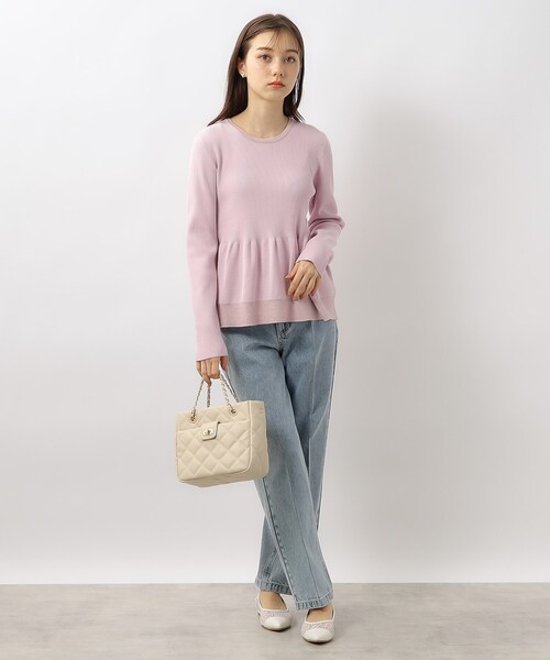 index（インデックス）の「◆フレアペプラムニット【洗濯機洗い可】（ニット/セーター・レディース・オフホワイト/ピンク/ネイビー・36/38/40）」の10枚目の写真