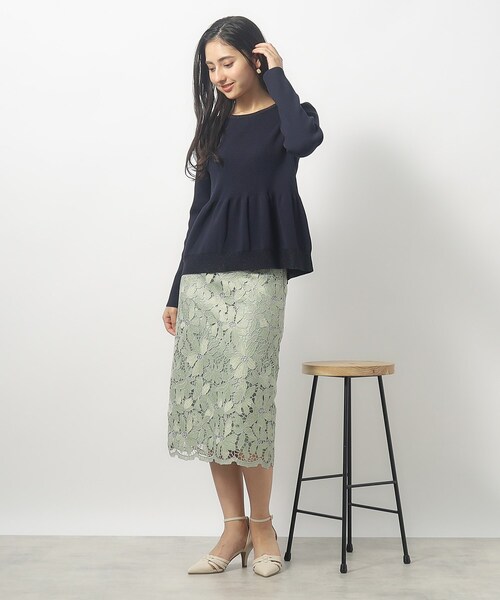 index（インデックス）の「◆フレアペプラムニット【洗濯機洗い可】（ニット/セーター・レディース・オフホワイト/ピンク/ネイビー・36/38/40）」の14枚目の写真