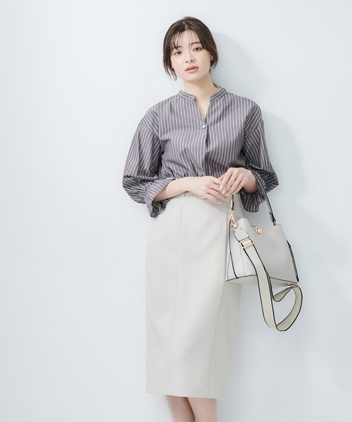 12Twelve Agenda（トゥエルブ　アジェンダ）の「ラメストライプスキッパーキャンディスリーブブラウス（シャツ/ブラウス・レディース・ブラウン/オフホワイト/ブルー/ラベンダー/イエロー/サックスブルー・M）」の10枚目の写真