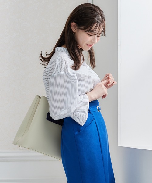 12Twelve Agenda（トゥエルブ　アジェンダ）の「ラメストライプスキッパーキャンディスリーブブラウス（シャツ/ブラウス・レディース・ブラウン/オフホワイト/ブルー/ラベンダー/イエロー/サックスブルー・M）」の19枚目の写真