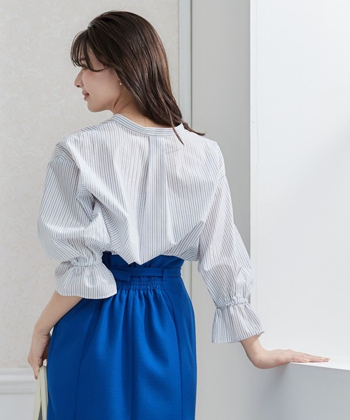 12Twelve Agenda（トゥエルブ　アジェンダ）の「ラメストライプスキッパーキャンディスリーブブラウス（シャツ/ブラウス・レディース・ブラウン/オフホワイト/ブルー/ラベンダー/イエロー/サックスブルー・M）」の20枚目の写真