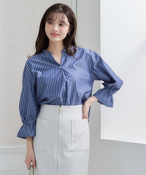 ブラウス シャツ ラメストライプスキッパーキャンディスリーブブラウス レディース 12Twelve Agenda ブラウス シャツ ラメストライプスキッパー
