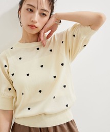 VIS | リネンタッチハート刺繍半袖ニットプルオーバー(ニット/セーター)