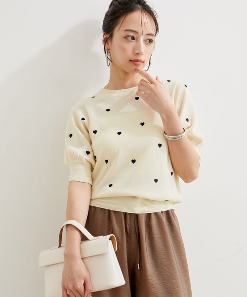 VIS(ビス)の「リネンタッチハート刺繍半袖ニットプルオーバー(ニット/セーター・レディース・キナリ/グレー・FREE)」の12枚目の写真