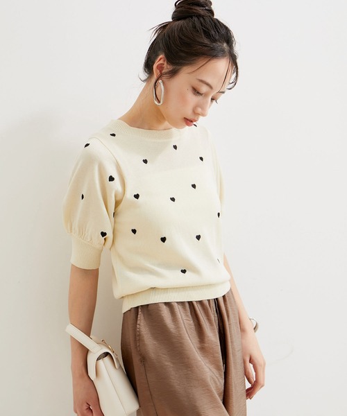 VIS(ビス)の「リネンタッチハート刺繍半袖ニットプルオーバー(ニット/セーター・レディース・キナリ/グレー・FREE)」の13枚目の写真