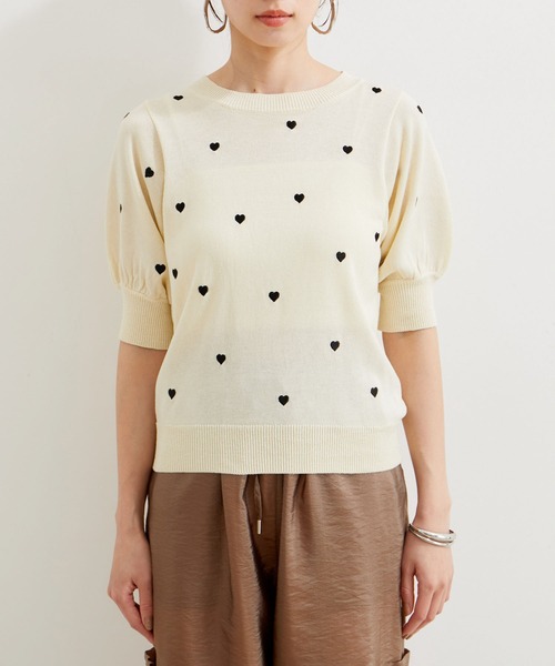 VIS(ビス)の「リネンタッチハート刺繍半袖ニットプルオーバー(ニット/セーター・レディース・キナリ/グレー・FREE)」の16枚目の写真