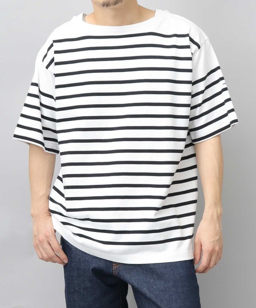 MONT KEMMEL(モンケメル)の「ルーズシルエット ボートネック ボーダー バスクシャツ 半袖(Tシャツ/カットソー・メンズ・ブラック/ホワイト/ホワイト系その他・M/XL/L)」の7枚目の写真