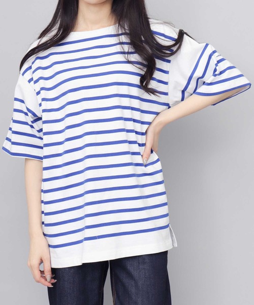 MONT KEMMEL(モンケメル)の「ルーズシルエット ボートネック ボーダー バスクシャツ 半袖(Tシャツ/カットソー・メンズ・ブラック/ホワイト/ホワイト系その他・M/XL/L)」の10枚目の写真