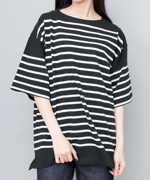 MONT KEMMEL(モンケメル)の「ルーズシルエット ボートネック ボーダー バスクシャツ 半袖(Tシャツ/カットソー・メンズ・ブラック/ホワイト/ホワイト系その他・M/XL/L)」の11枚目の写真