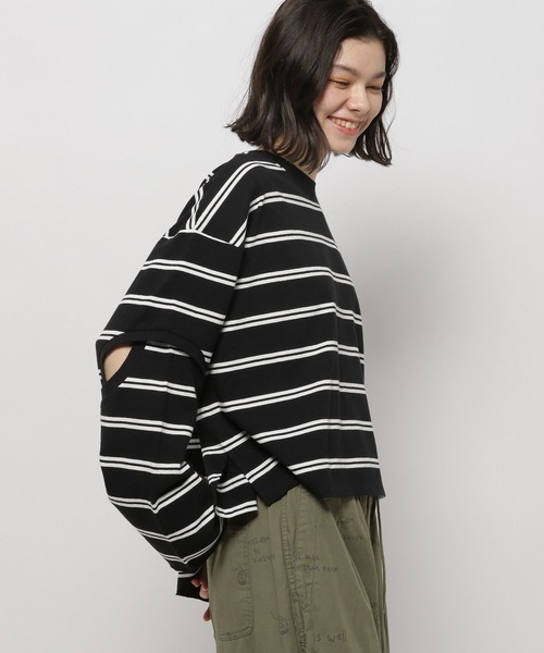 niko and...（ニコアンド）の「ツイストスリットロングTシャツ（Tシャツ/カットソー・レディース・チャコール/オフホワイト/ブラック/ピンク・MEDIUM/LARGE）」の2枚目の写真