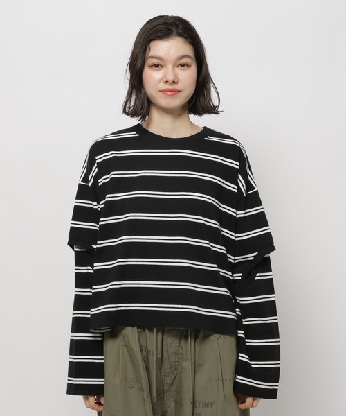 niko and...（ニコアンド）の「ツイストスリットロングTシャツ（Tシャツ/カットソー・レディース・チャコール/オフホワイト/ブラック/ピンク・MEDIUM/LARGE）」の13枚目の写真