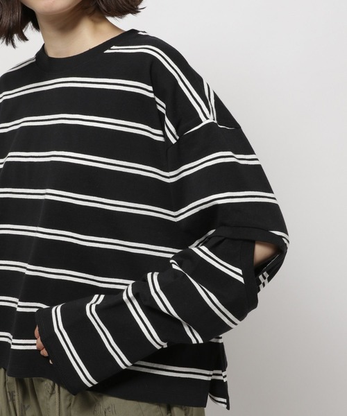 niko and...（ニコアンド）の「ツイストスリットロングTシャツ（Tシャツ/カットソー・レディース・チャコール/オフホワイト/ブラック/ピンク・MEDIUM/LARGE）」の17枚目の写真