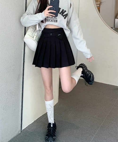 セール】プリーツスカート 無地 ハイウエスト プリーツミニ