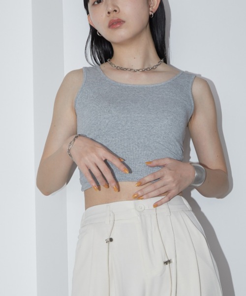 Aunt Marie's（アントマリーズ）の「カップ付クロップドバックオープンタンク（タンクトップ・レディース・グレー/ブラック/ホワイト・FREE）」の6枚目の写真