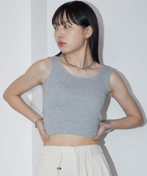 Aunt Marie's（アントマリーズ）の「カップ付クロップドバックオープンタンク（タンクトップ・レディース・グレー/ブラック/ホワイト・FREE）」の7枚目の写真