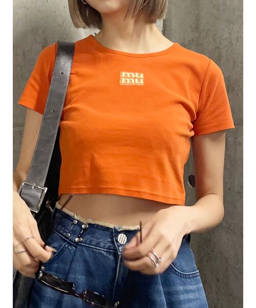 MURUA（ムルーア）の「ロゴクロップトTシャツ（Tシャツ/カットソー・レディース・オレンジ/その他1/ネイビー/ブラック/ホワイト・FREE）」の5枚目の写真