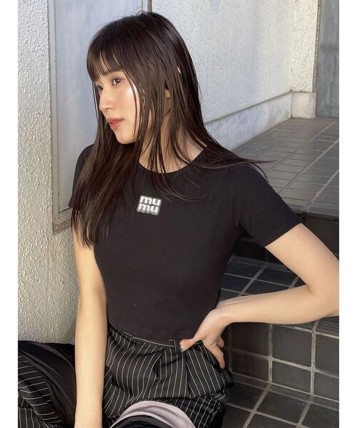 MURUA（ムルーア）の「ロゴクロップトTシャツ（Tシャツ/カットソー・レディース・オレンジ/その他1/ネイビー/ブラック/ホワイト・FREE）」の7枚目の写真