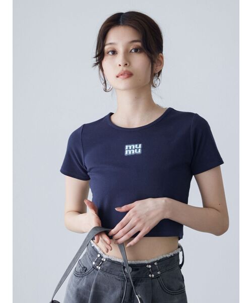 MURUA（ムルーア）の「ロゴクロップトTシャツ（Tシャツ/カットソー・レディース・オレンジ/その他1/ネイビー/ブラック/ホワイト・FREE）」の8枚目の写真