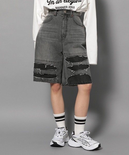 Anui（アニュイ）の「【UNISEX/2サイズ展開】ダメージハーフデニム（デニムパンツ・レディース・ブラック/ブルー・SMALL/MEDIUM）」の16枚目の写真