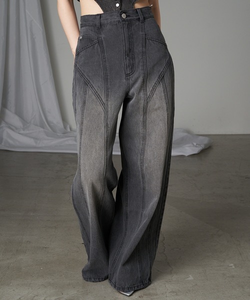 RAY CASSIN（レイカズン）の「デニム切替ワイドパンツ（デニムパンツ・レディース・グレー/ブルー系その他/スカイブルー・1/0）」の2枚目の写真