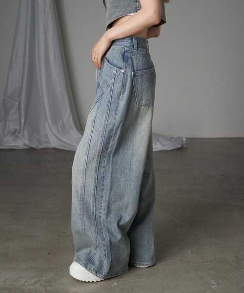 RAY CASSIN（レイカズン）の「デニム切替ワイドパンツ（デニムパンツ・レディース・グレー/ブルー系その他/スカイブルー・1/0）」の5枚目の写真