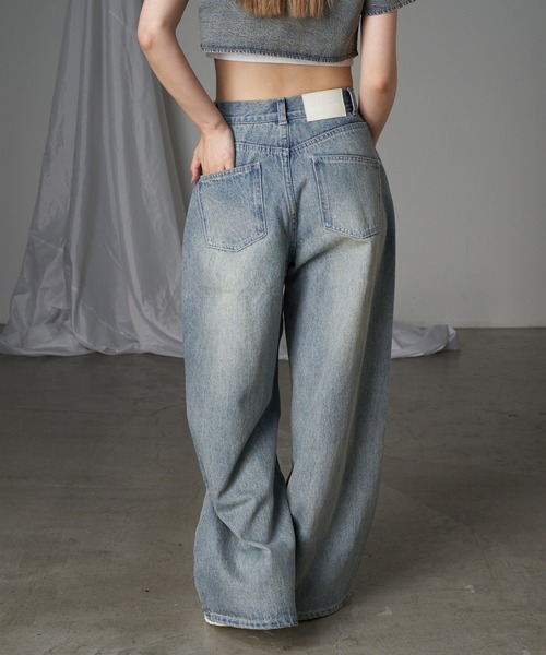 RAY CASSIN（レイカズン）の「デニム切替ワイドパンツ（デニムパンツ・レディース・グレー/ブルー系その他/スカイブルー・1/0）」の6枚目の写真