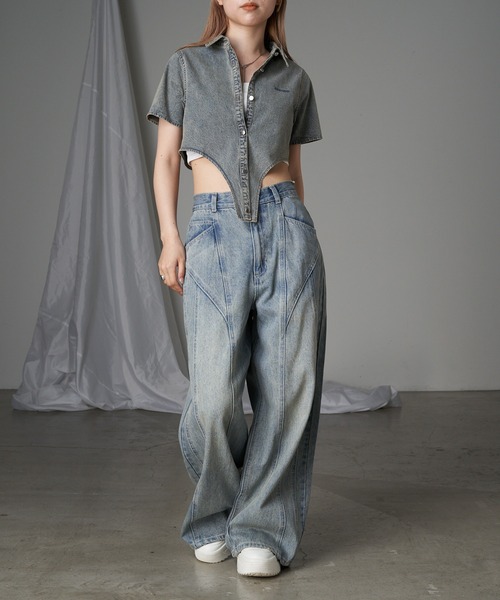 RAY CASSIN（レイカズン）の「デニム切替ワイドパンツ（デニムパンツ・レディース・グレー/ブルー系その他/スカイブルー・1/0）」の8枚目の写真