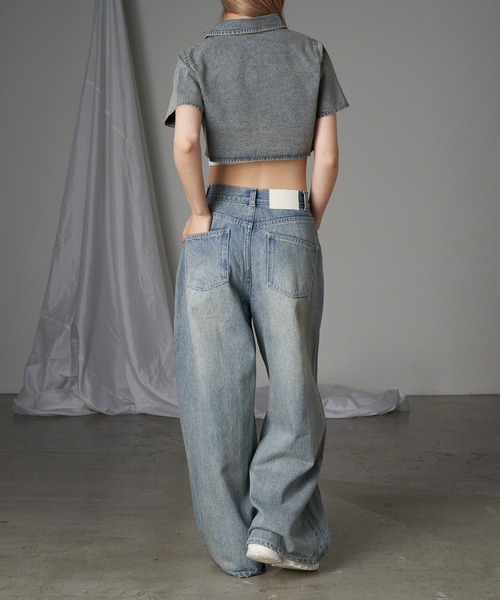 RAY CASSIN（レイカズン）の「デニム切替ワイドパンツ（デニムパンツ・レディース・グレー/ブルー系その他/スカイブルー・1/0）」の9枚目の写真