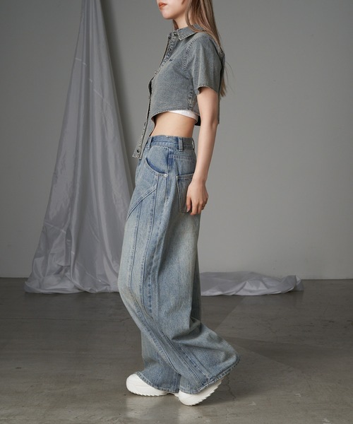 RAY CASSIN（レイカズン）の「デニム切替ワイドパンツ（デニムパンツ・レディース・グレー/ブルー系その他/スカイブルー・1/0）」の10枚目の写真