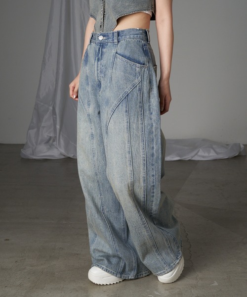 RAY CASSIN（レイカズン）の「デニム切替ワイドパンツ（デニムパンツ・レディース・グレー/ブルー系その他/スカイブルー・1/0）」の7枚目の写真