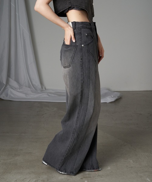 RAY CASSIN（レイカズン）の「デニム切替ワイドパンツ（デニムパンツ・レディース・グレー/ブルー系その他/スカイブルー・1/0）」の12枚目の写真