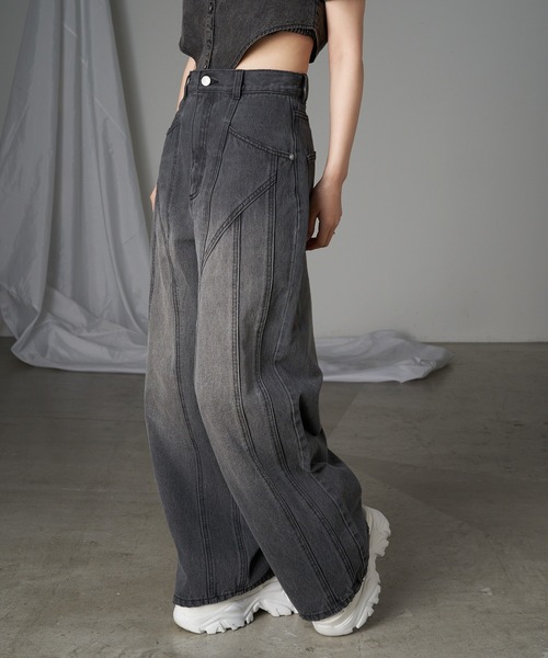 RAY CASSIN（レイカズン）の「デニム切替ワイドパンツ（デニムパンツ・レディース・グレー/ブルー系その他/スカイブルー・1/0）」の14枚目の写真