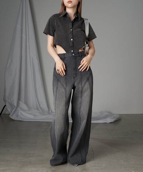 RAY CASSIN（レイカズン）の「デニム切替ワイドパンツ（デニムパンツ・レディース・グレー/ブルー系その他/スカイブルー・1/0）」の15枚目の写真