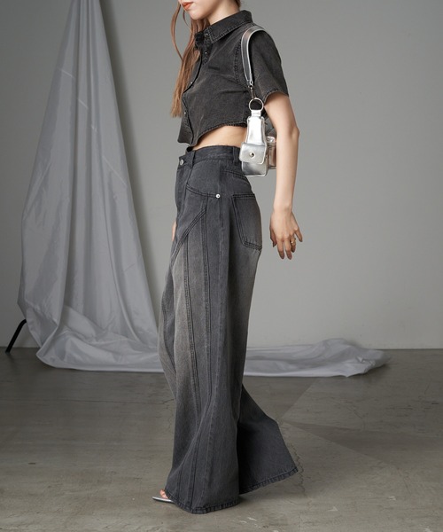 RAY CASSIN（レイカズン）の「デニム切替ワイドパンツ（デニムパンツ・レディース・グレー/ブルー系その他/スカイブルー・1/0）」の16枚目の写真