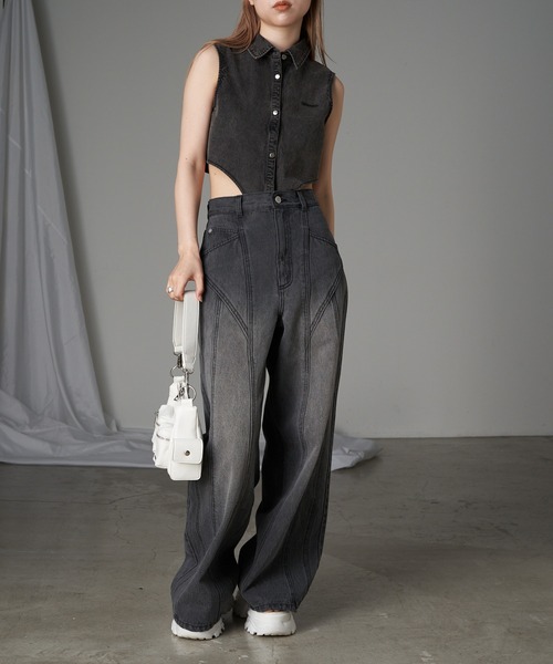 RAY CASSIN（レイカズン）の「デニム切替ワイドパンツ（デニムパンツ・レディース・グレー/ブルー系その他/スカイブルー・1/0）」の17枚目の写真