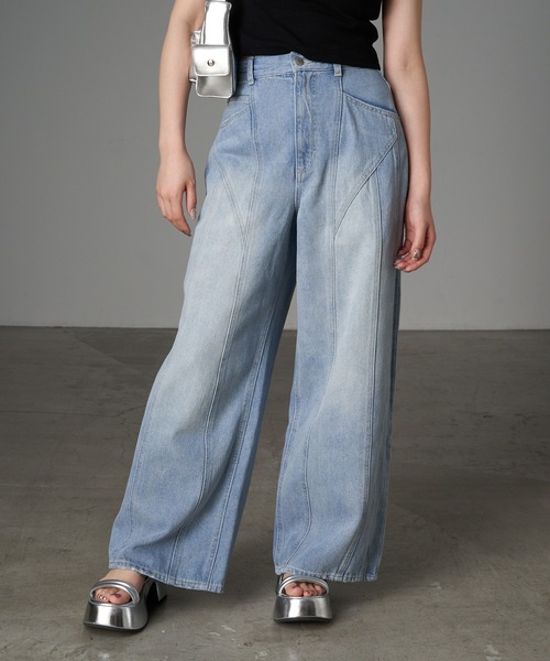 RAY CASSIN（レイカズン）の「デニム切替ワイドパンツ（デニムパンツ・レディース・グレー/ブルー系その他/スカイブルー・1/0）」の19枚目の写真